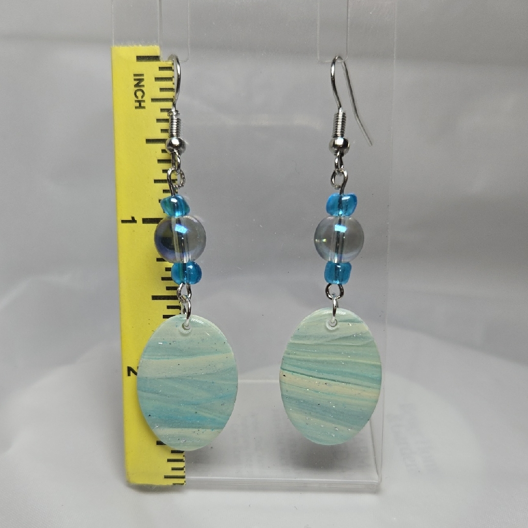 #B294- Aqua And Silver Beaded Earrings